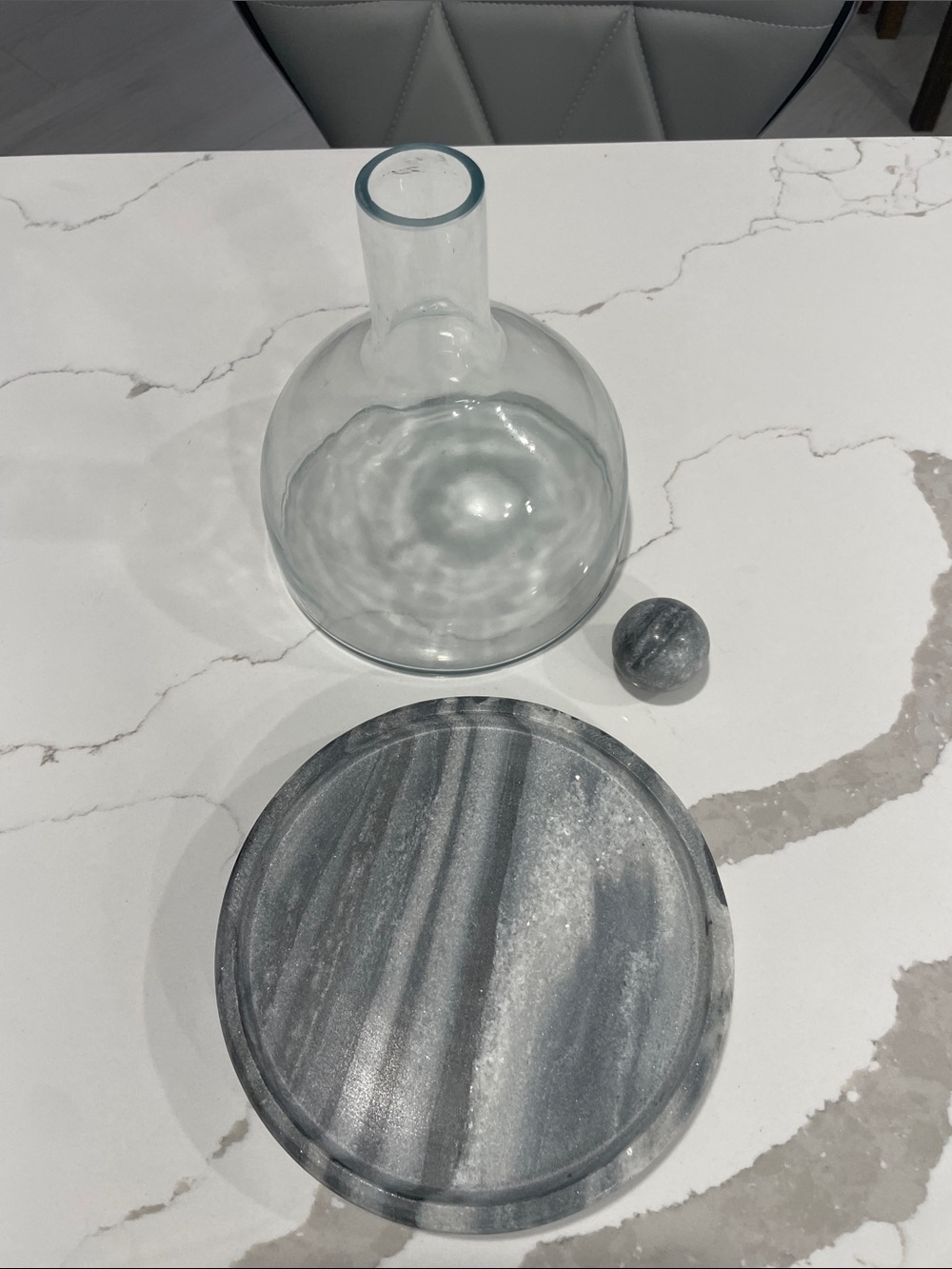 Glass Decanter with Gray Marble Stopper and Base - Picture 4 of 6